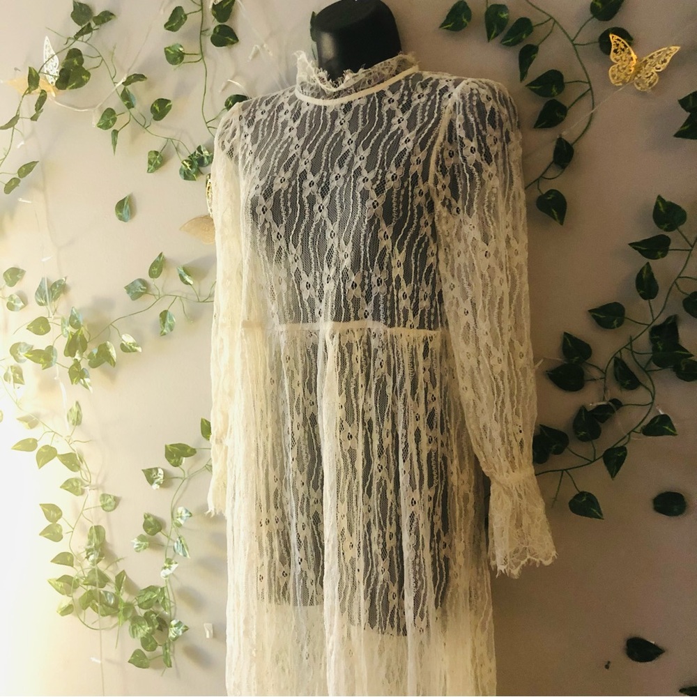 Cream Lace dress BOHO style maxi stretchy
